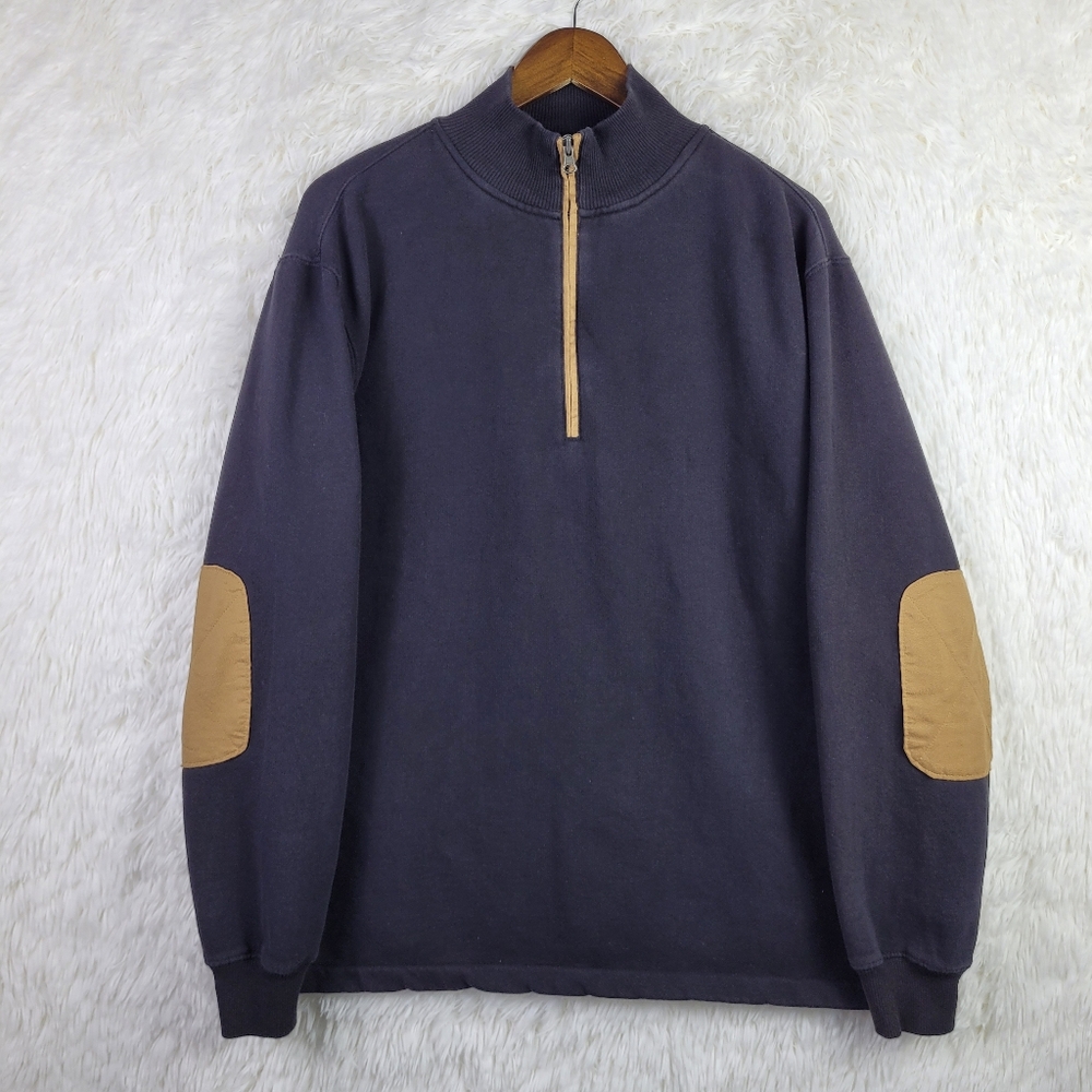 WOOLRICH Mens L Boysen 1/4 Zip Faux Suede‎ Elbow Patches & Zipper Welts